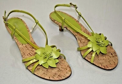 $275 новый Anna Klein зеленый кожаный цветок котенок каблуки с ремешками сандалии туфли 7,5 - Изображение 1 из 4