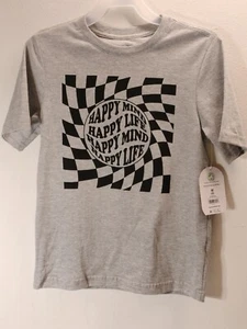 Wonder Nation Boys Short Sleeve T-Shirt Size Medium (8) Gray Happy Life NEW