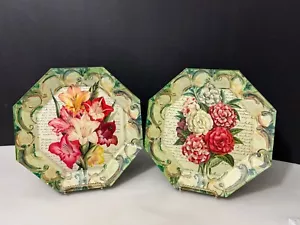 Set of 2 Vintage John Derian Signed 10 " Decoupage French Floral Octagon plates - Picture 1 of 6