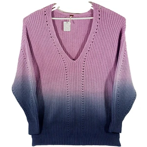 Free People Women's Sweater Pink Lavender Pullover V Neck Plus Size - Picture 1 of 9