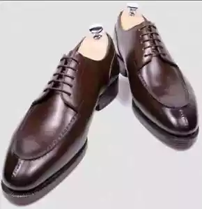 Men's Handmade Dark Brown Split Toe Premium Real Leather Formal Dress Shoes 7-17 - Picture 1 of 4