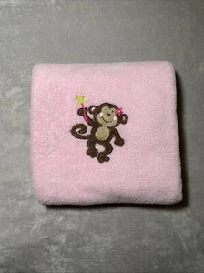 Baby Starters Pink Blanket Brown Monkey Star Wand Flower Soft Plush Fleece Lovey - Picture 1 of 4
