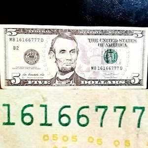 $5 fancy serial number three 666 + three lucky SEVENS 777 & pair of 11 - Picture 1 of 3