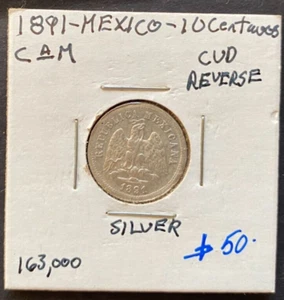 MEXICO, 1891, 10 Centavos, silver, CUD Reverse, circulated - Picture 1 of 4
