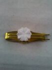 Vtg 1950'S Hair Clip Barrette White Flower Gold Tone Metal Ribbon Holder *Ee