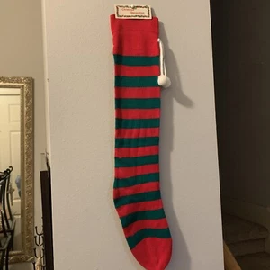 VTG 26”x5” Christmas Stocking Stripe JoyBrite Skinny Knit Stocking with Pom Pom - Picture 1 of 3