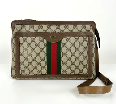 Gucci Auth Brown GG Supreme Coated Canvas Leather  Zip Messenger Bag Strap - Image 1 of 4