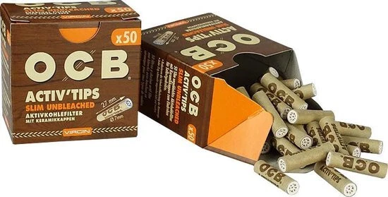 OCB SLIM 7 mm UNBLEACHED Activated Carbon Filter with Ceramic Caps 50 Pieces x 2 - Image 1 of 4