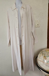 DKNY Pure Sz M Ivory 100% Linen Long Coat Duster Cotton Lining Pockets - Picture 1 of 18
