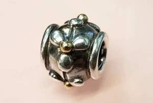PANDORA | 14K GOLD SS 3 PETAL TIVOLI FLOWER CHARM ✪NEW✪ 790383 RETIRED RARE ALE - Picture 1 of 9