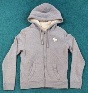 Abercrombie & Fitch Women's Light Gray Sherpa Lined Full Zip Hoodie Sweatshirt X - Picture 1 of 6