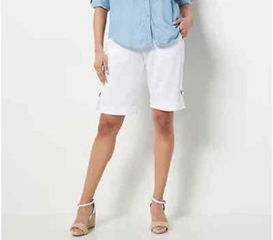 Susan Graver Weekend Cotton Bermuda Shorts D-Ring Detail-White-Petite XS-A487769 - Picture 1 of 3