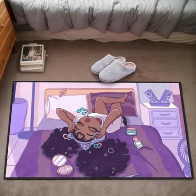 Alfombras afroamericanas negras para niñas para sala de estar púrpura 35 pulgadas x 23 pulgadas G6-bgp Foto 1 de 4