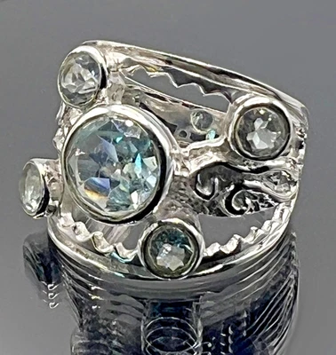 TOPMK-SCHMUCK RING, GR. 58 (18,4 mm Ø), 925/-SILBER, RHODINIERT, AQUAMARIN - Bild 1 von 4