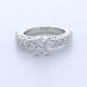 2.8CT Natural Diamond D/VS2 Round Cut 14K Gold Four-Prong Vintage Sidestone Ring - Picture 1 of 5