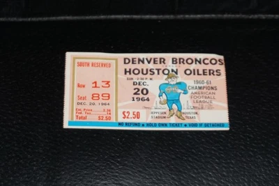 1964 BRONCOS AT OILERS AFL FOOTBALL TICKET STUB SAMMY BAUGH LAST GAME HEAD COACH - Image 1 of 2
