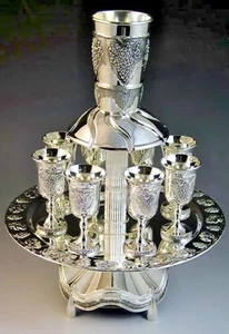 Wine Fountain, 8 Cups, Silver Plated, Grapes Design, Large Cup 3.25", Small 3.5" - Picture 1 of 3