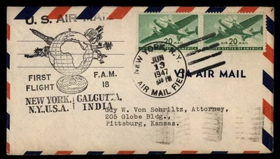 Mayfairstamps US Flight 1947 NY to Calcutta India Air Mail Cover aau_78589 - Image 1 of 2