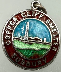 VINTAGE STERLING SILVER CHARM PENDANT ENAMEL COPPER CLIFF SMELTER SUDBURY - Picture 1 of 8