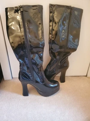 Black patent Leather pvc Disco Zip Up Boots Size 6 - Image 1 of 4
