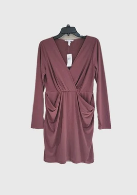 NUEVO BCBGeneration Mujer Vestido Tejido Talla Mediana Manga Larga Drapeado Caoba  Foto 1 de 4