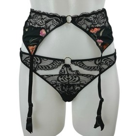 Aubade Women's Black Lace Sheer Corset Garter Belt Waist Cincher Lingerie Size S