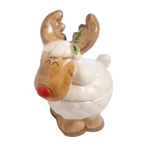 Vintage Reindeer Japan Ceramic Lidded Figurine Trinket Candy Dish Holiday Decor - Picture 1 of 12