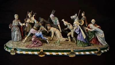 Cuadro Seatendorf Porcelain Station 7 Jesus Falls 30” Firmado Sello Corona Azul Foto 1 de 4