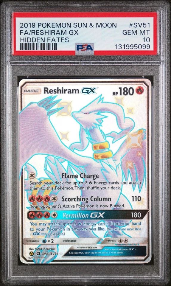 2019 Pokémon Reshiram GX PSA 10 — Hidden Fates — Full Art SV51 — GEM MT - Image 1 of 1