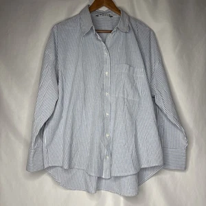 Zara Damen Gestreiftes Button Down Hemd XL Stufensaum High Low Strand Küste Baumwolle - Bild 1 von 6