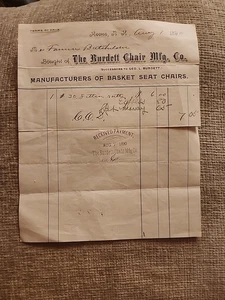 Burdett Chair Mfg. Basket Seat Chairs 1890 Receipt Early Self-inking Stamp Dated - Picture 1 of 11