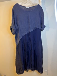 Vestido midi NINA KENDOZA azul lino y seda L Lagenlook Italia - Imagen 1 de 5