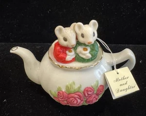 Mother and Daughter Mice Mouse Teapot VTG Porcelain Christmas Ornament Hallmark - Picture 1 of 13