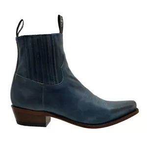 Men's Cowboy Boots Sendra 6479 Blue Leather Cuban Heel size 44 - Picture 1 of 8