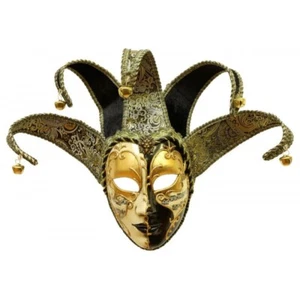 Women's Black and Gold Floral Embroidery Musical Venetian Jester Masquerade Mask - Picture 1 of 1