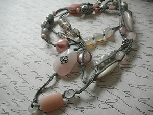 Silpada Oxidized Sterling Pink Quartz Soapstone Agate Cord Necklace N2191 24CC4 - Picture 1 of 9