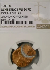 1988 LINCOLN MEMORIAL CENT/PENNY GORGEOUS DOUBLE STRUCK 2ND 60% O/C NGC MS 64 RD - Picture 1 of 4