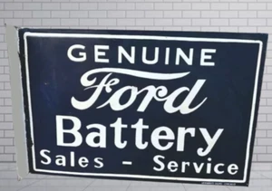 Ford Battery Rare Porcelain Enamal Heavy Metal 24 x 16 " with flange Double side - Picture 1 of 3