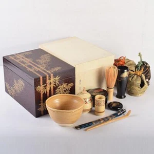 Rikyu Chabako Wooden Storage Box Tea Ceremony Utensils Set Bamboo Grove Makie - Picture 1 of 1
