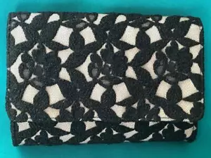 Vintage Black Lace Clutch Bag ~ NEIMAN MARCUS ~ Magnetic Closure ~ 8" x 6" - Picture 1 of 7