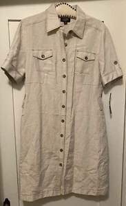 NWT $138 TAHARI Adam S Levine short sleeve, linen/rayon, button up shirt dress - Picture 1 of 6
