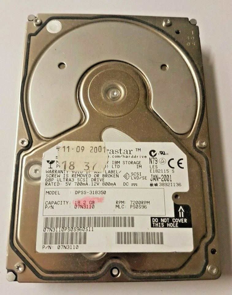 18,2 GB IBM DPSS-318350 Pn 07N3110 7200rpm Ultra3 SCSI 68pin HDD 3,5 " Hard - Image 1 of 1