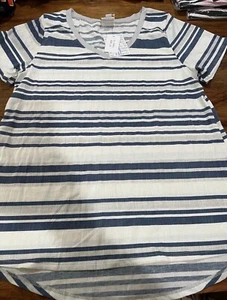 Lularoe XL Christy V-neck Tee Xlarge Blue white striped #316 - Picture 1 of 5