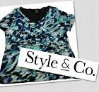 Style & Co. Women's Plus Size 3X - Short Sleeve V-Neck Teal & Blue Blouse Layer