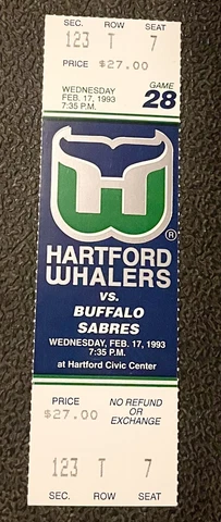 1993 Hartford Whalers Full Ticket Stub vs Buffalo Sabres 2/17/93 Cover