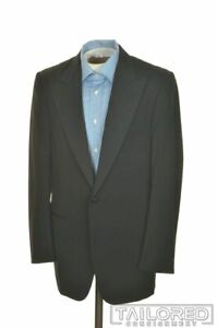 NWT - D'AVENZA Black 100% Wool Mens Satin PEAK LAPEL Tuxedo Jacket - 38 R
