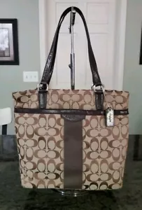 Coach Signature Canvass Stripe Tote Handbag - Picture 1 of 15