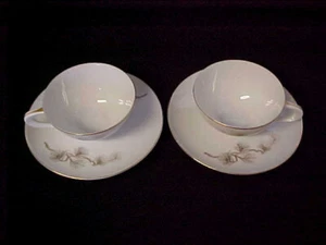 4Pc Set Sango Larchmont 2 Ea. Cup & Saucer White w Brown Pinecones & Branches - Picture 1 of 8