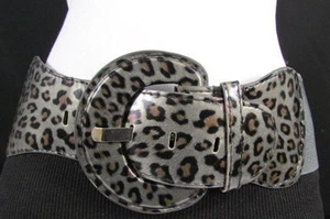 Nuevo Mujer Elástica Cinturón de Moda Negro Gris Leopardo Serpiente Piel M L XL - Imagen 1 de 82