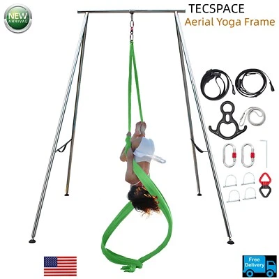 TECSPACE 6.6FT~9.6FT Adjustable Height Yoga Stand with 33FT Aerial Silk (Green) - Image 1 of 4